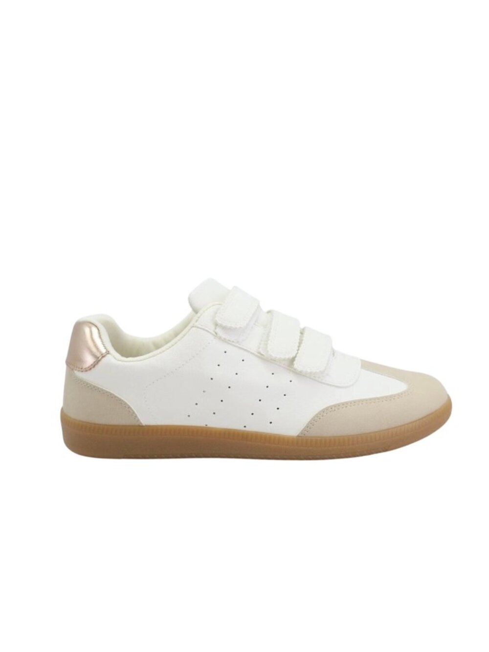 DV Dolce Vita "Quick" sneakers in white with tan suede details and a rose gold 8